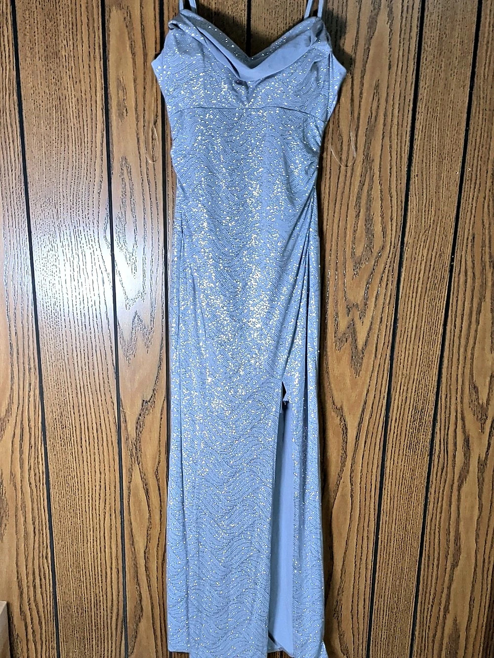 Emerald Sundae Glitter Cowl Neck Slit Maxi Dress Medium